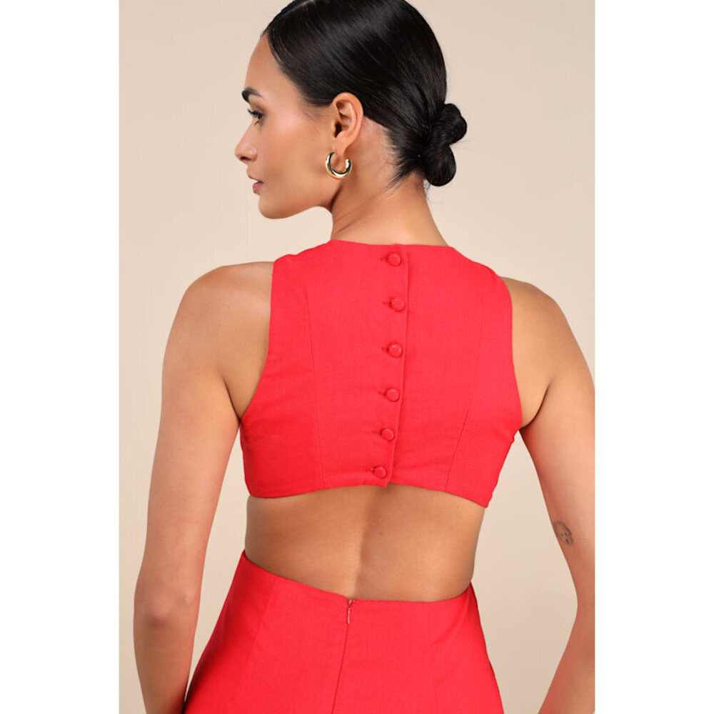 Lulus Alouette Red Linen Cutout Mini Dress - Size S